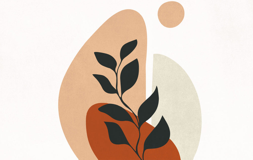 Boho Black Leaf Wallpaper : Peach Abstract Sun Mural - flat design