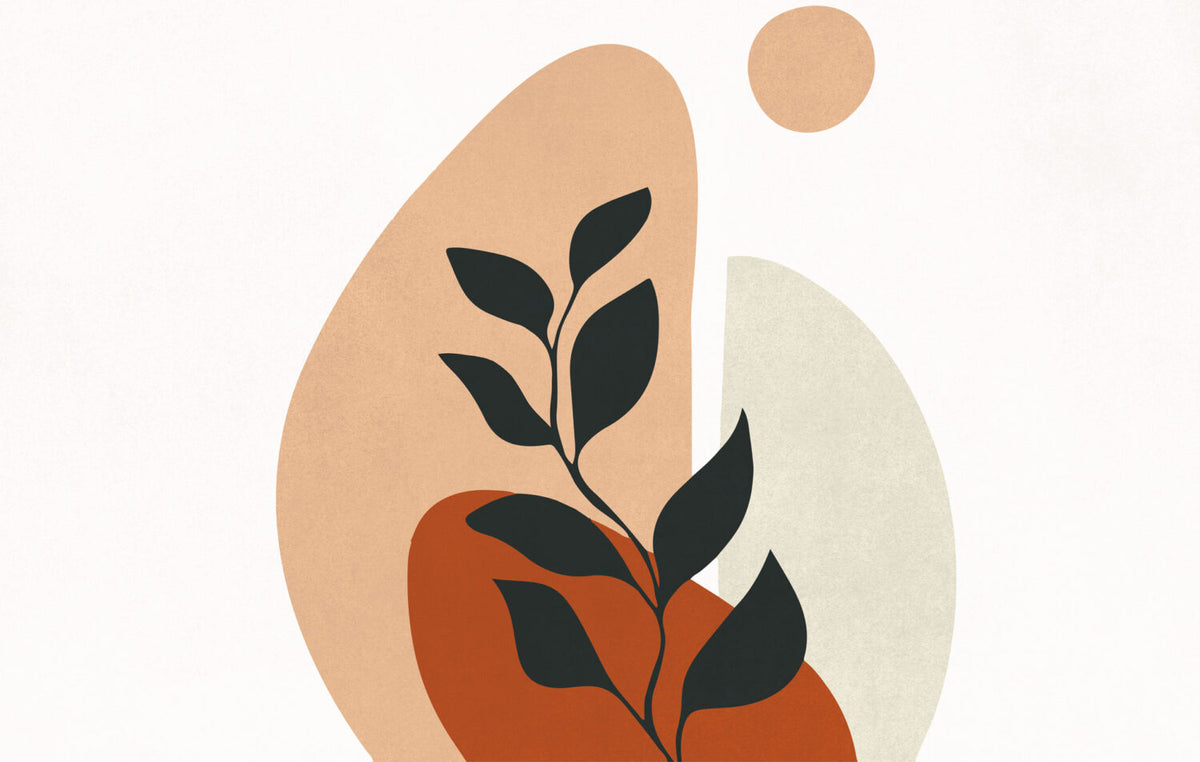 Boho Black Leaf Wallpaper : Peach Abstract Sun Mural - flat design