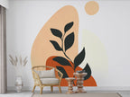 Boho Black Leaf Wallpaper : Peach Abstract Sun Mural - View 3