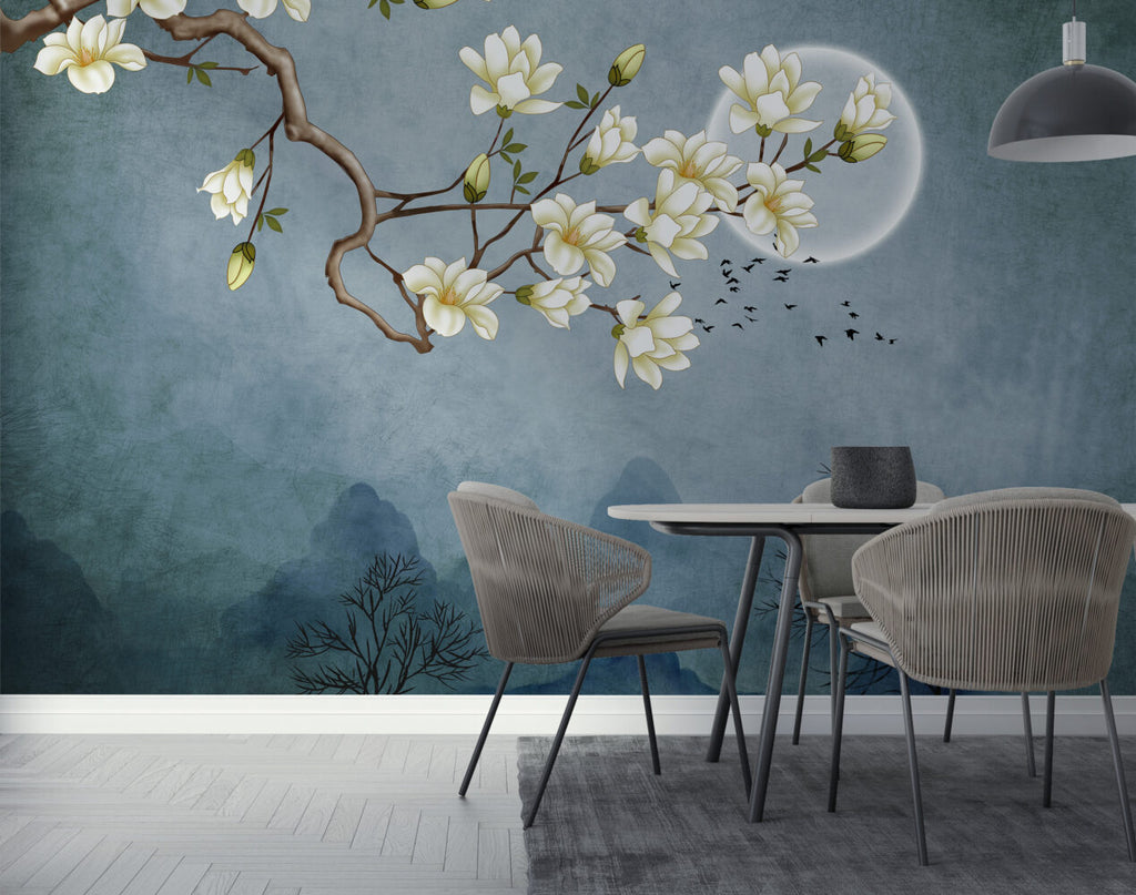 Magnolia Moon Wallpaper : Blue Misty Mountains Mural - View 3