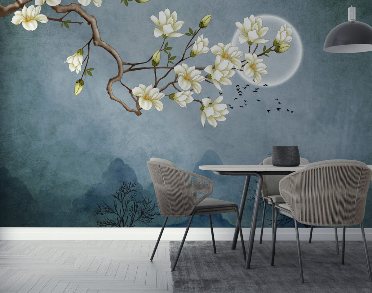 Magnolia Moon Wallpaper : Blue Misty Mountains Mural - View 3