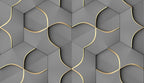 Grey 3D Hexagon Wallpaper : Gold Line Geometric Mural - flat design