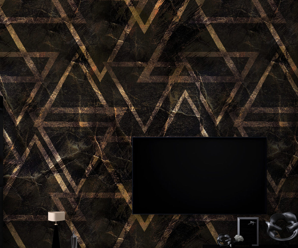 Black and Bronze Geometric Wallpaper : Art Deco Triangle Mural