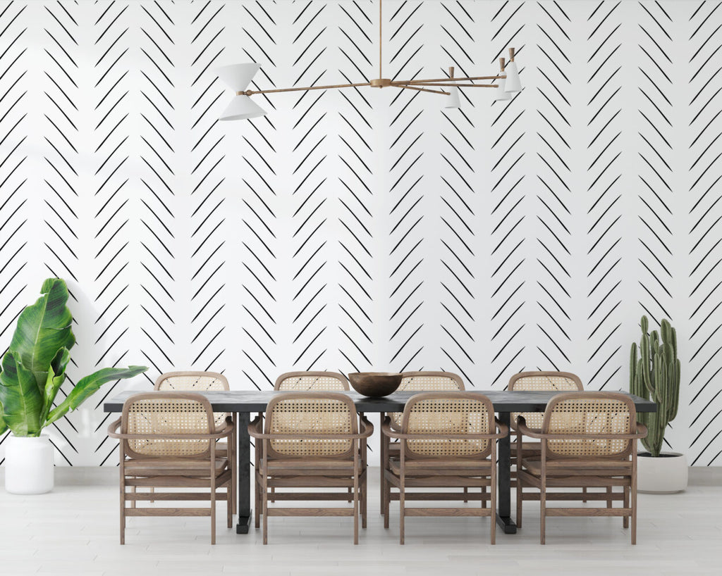 Herringbone Stroke Wallpaper : Black Line Minimalist Pattern