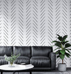 Herringbone Stroke Wallpaper : Black Line Minimalist Pattern - View 3