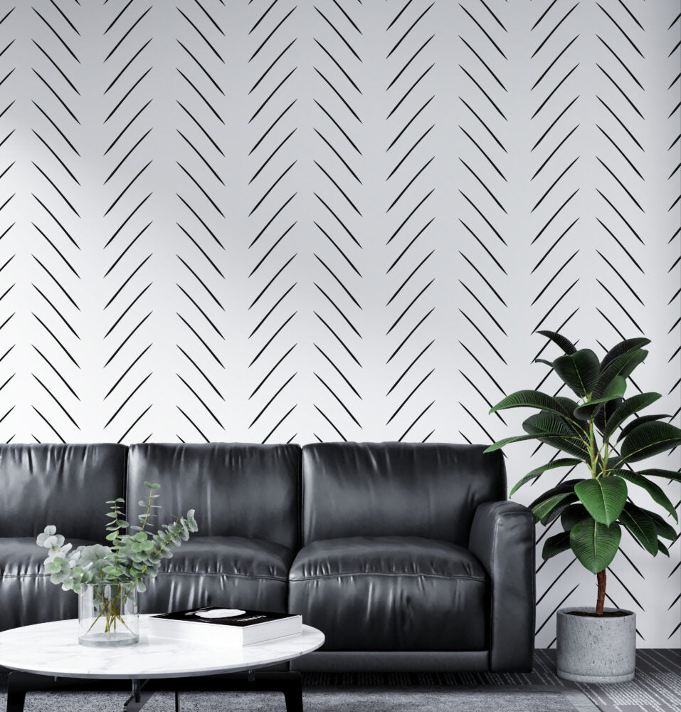 Herringbone Stroke Wallpaper : Black Line Minimalist Pattern - View 3