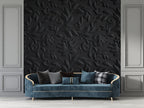 Black 3D Floral Wallpaper : Embossed Damask Flowers Mural - View 3