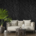 Black 3D Floral Wallpaper : Embossed Damask Flowers Mural