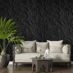 Black 3D Floral Wallpaper : Embossed Damask Flowers Mural