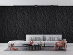 Black 3D Floral Wallpaper : Embossed Damask Flowers Mural - View 2