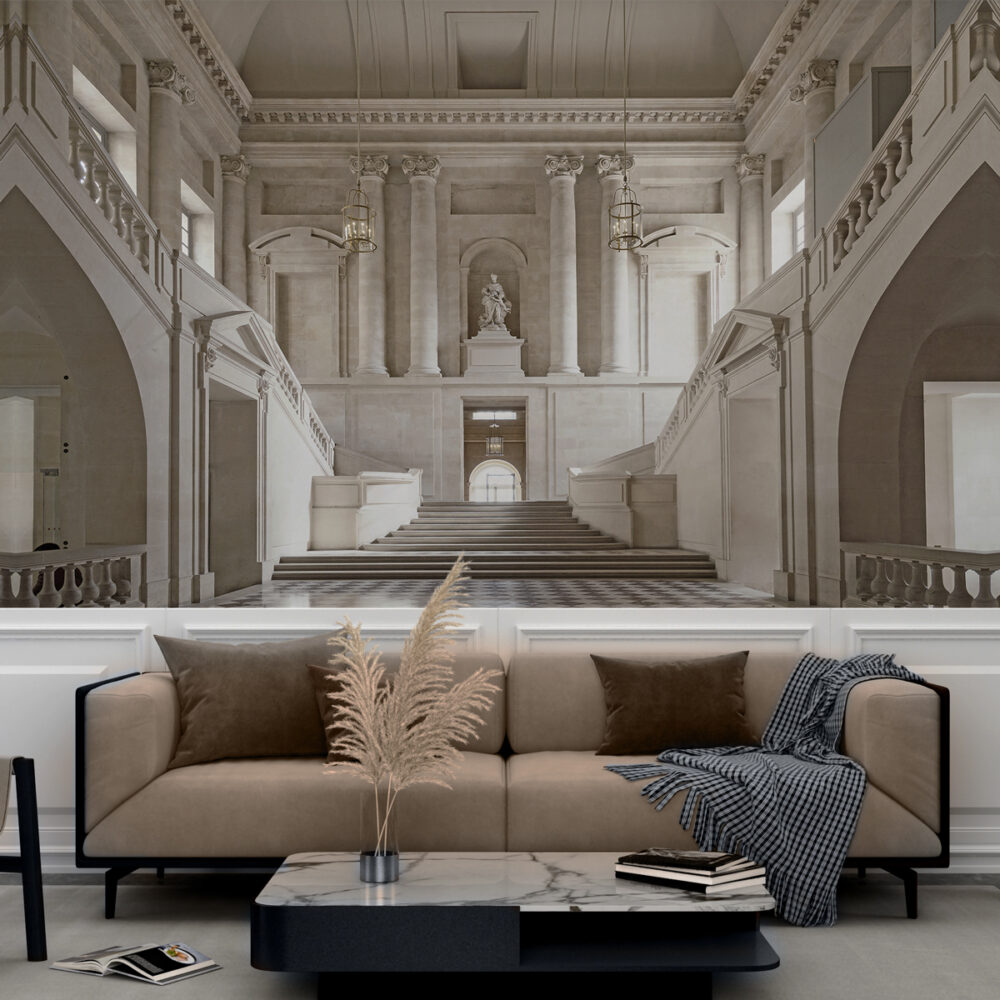 Palace Hall Wallpaper : Classical Marble Columns and Statue Mural - View 3