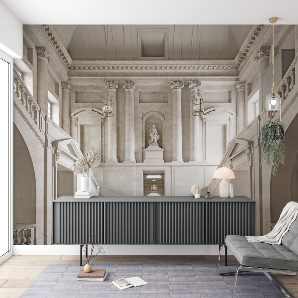Palace Hall Wallpaper : Classical Marble Columns and Statue Mural - View 4