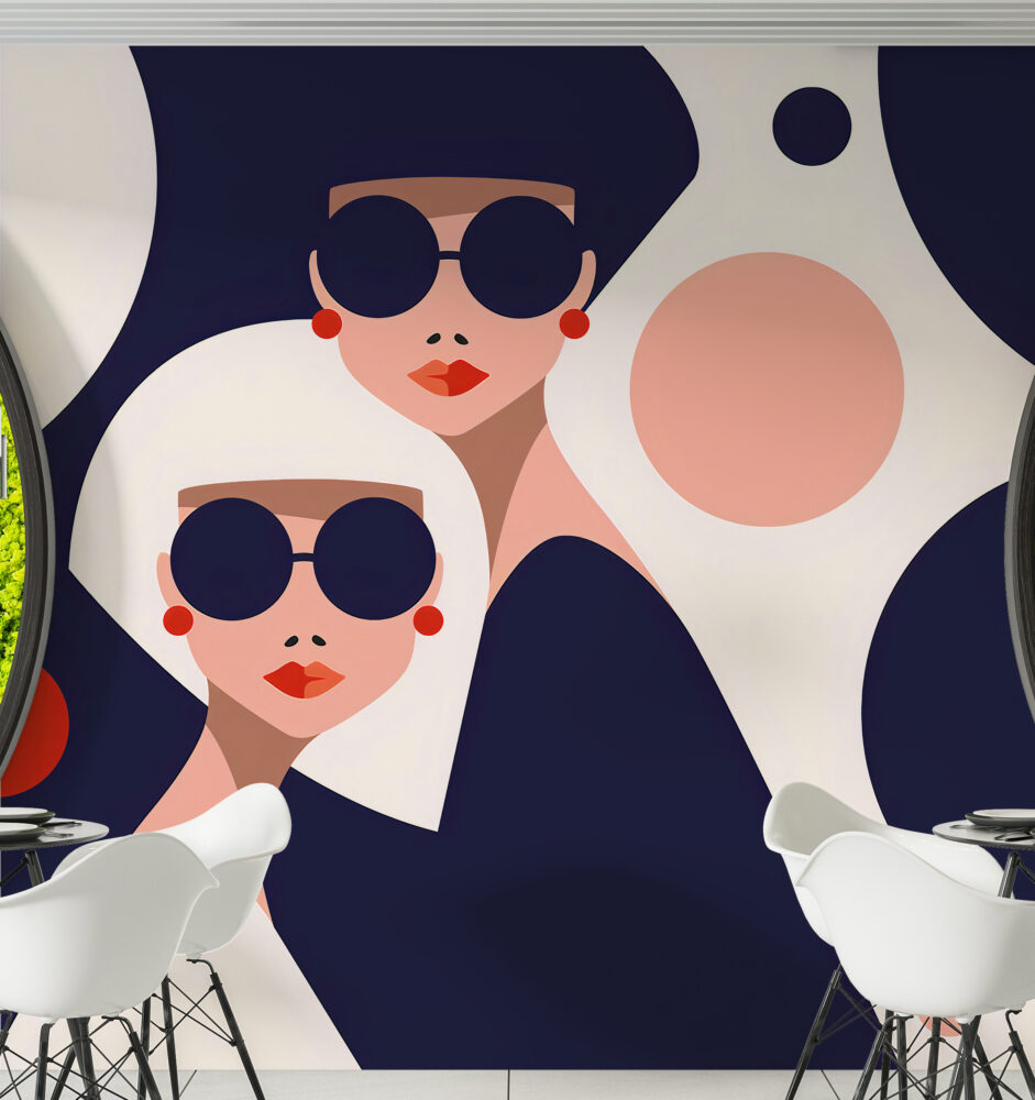 Fashion Women Geometric Wallpaper : Sunglasses Portrait Mural - View 2