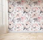 Pink Wild Rose Wallpaper : Grey Leaf Floral Pattern