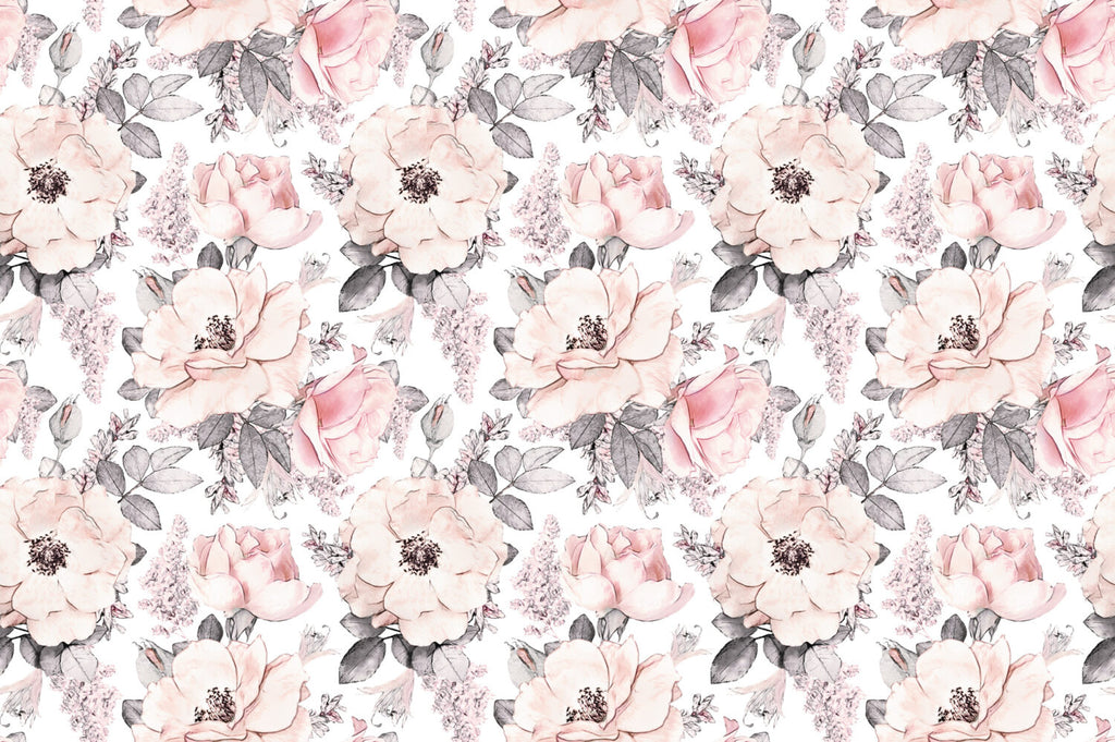 Pink Wild Rose Wallpaper : Grey Leaf Floral Pattern - View 2