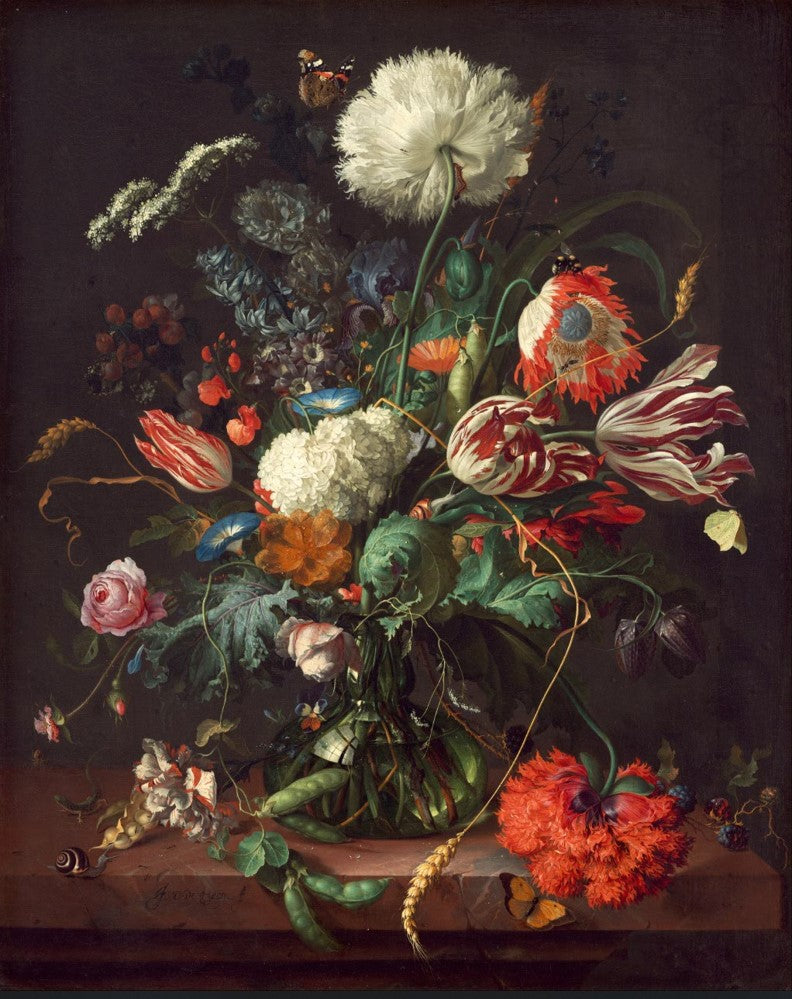 Dutch Floral Still Life Wallpaper : Dark Vase Bouquet Mural - flat design