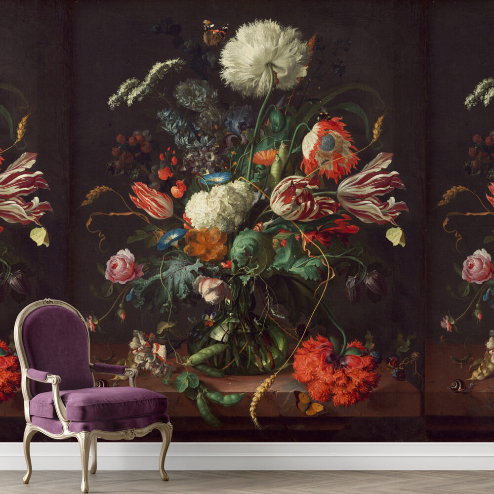 Dutch Floral Still Life Wallpaper : Dark Vase Bouquet Mural