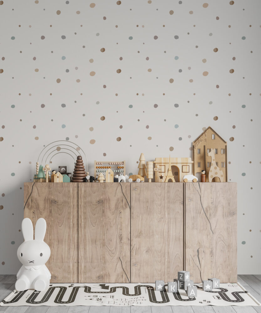 Polka Dot Wallpaper : Soft Brown Confetti Dots Mural - View 2