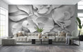 White 3D Rose Wallpaper : Sculpted Plaster Flowers Mural