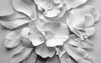 White 3D Rose Wallpaper : Sculpted Plaster Flowers Mural - flat design