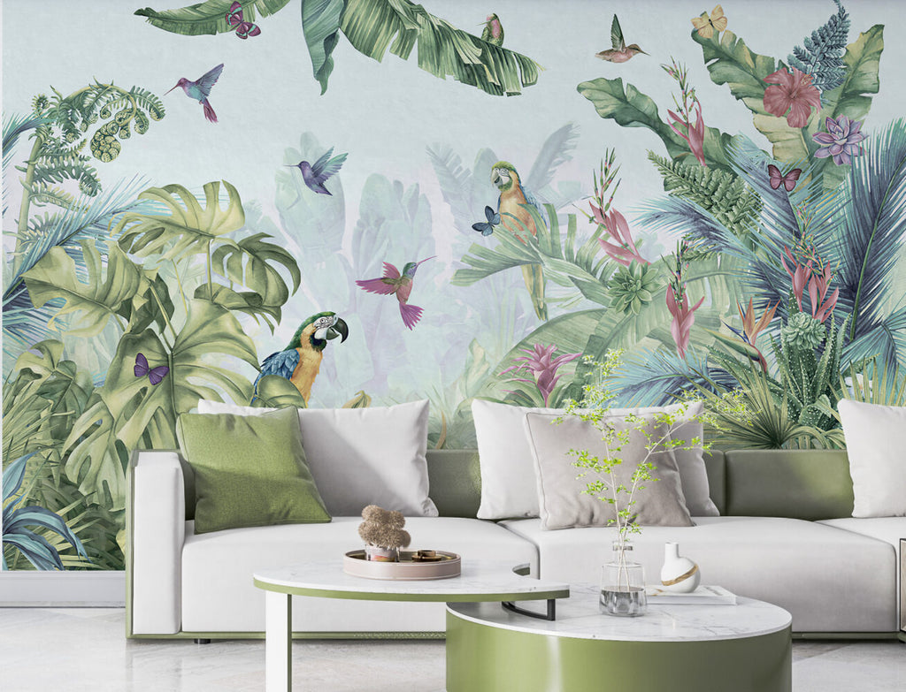 Hummingbird Paradise Wallpaper : Tropical Bird Garden Mural - View 6