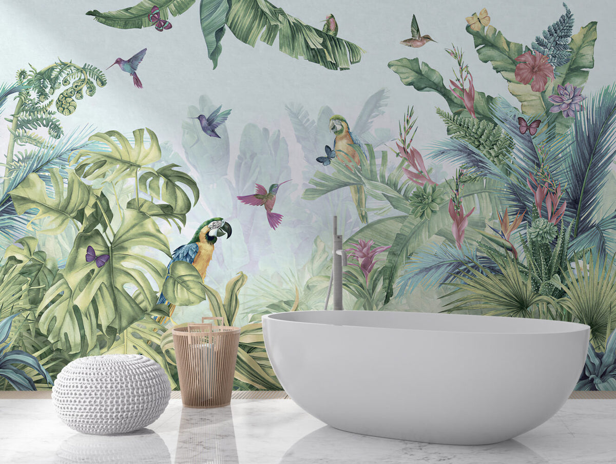 Hummingbird Paradise Wallpaper : Tropical Bird Garden Mural - View 4