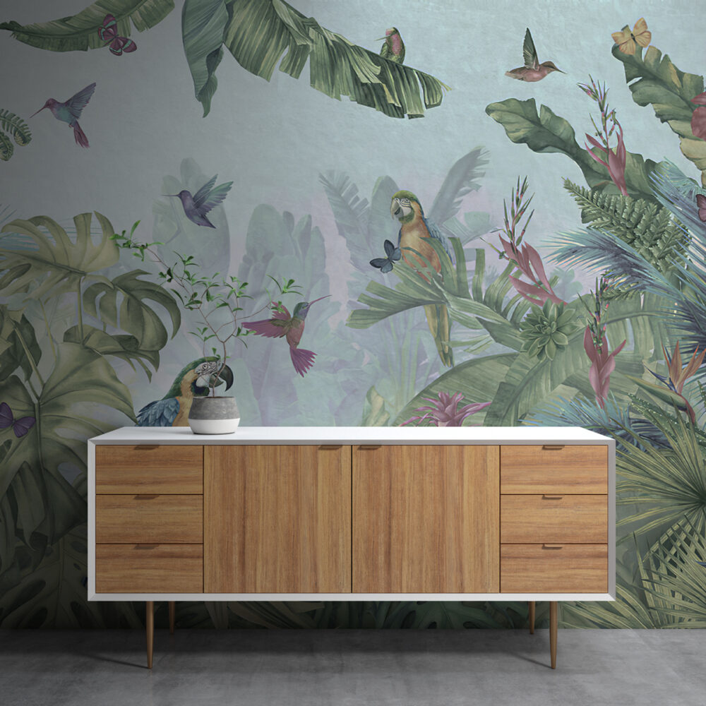 Hummingbird Paradise Wallpaper : Tropical Bird Garden Mural - View 5