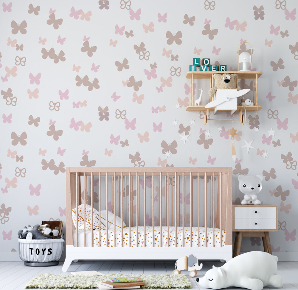 Pink Butterfly Wallpaper : Kids Pastel Butterflies Pattern - View 4