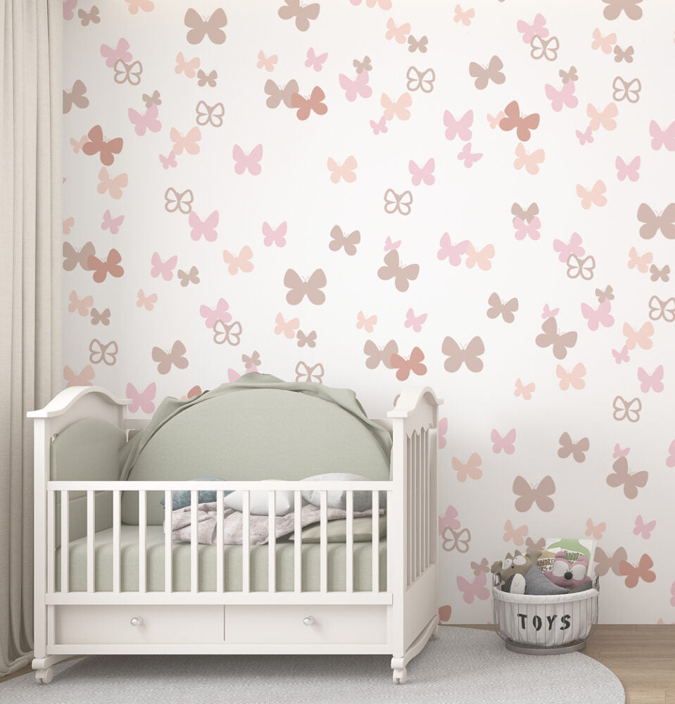Pink Butterfly Wallpaper : Kids Pastel Butterflies Pattern - View 3