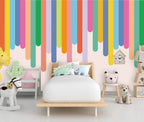 Rainbow Drip Stripes Wallpaper : Hanging Colour Panels Kids Mural - View 2