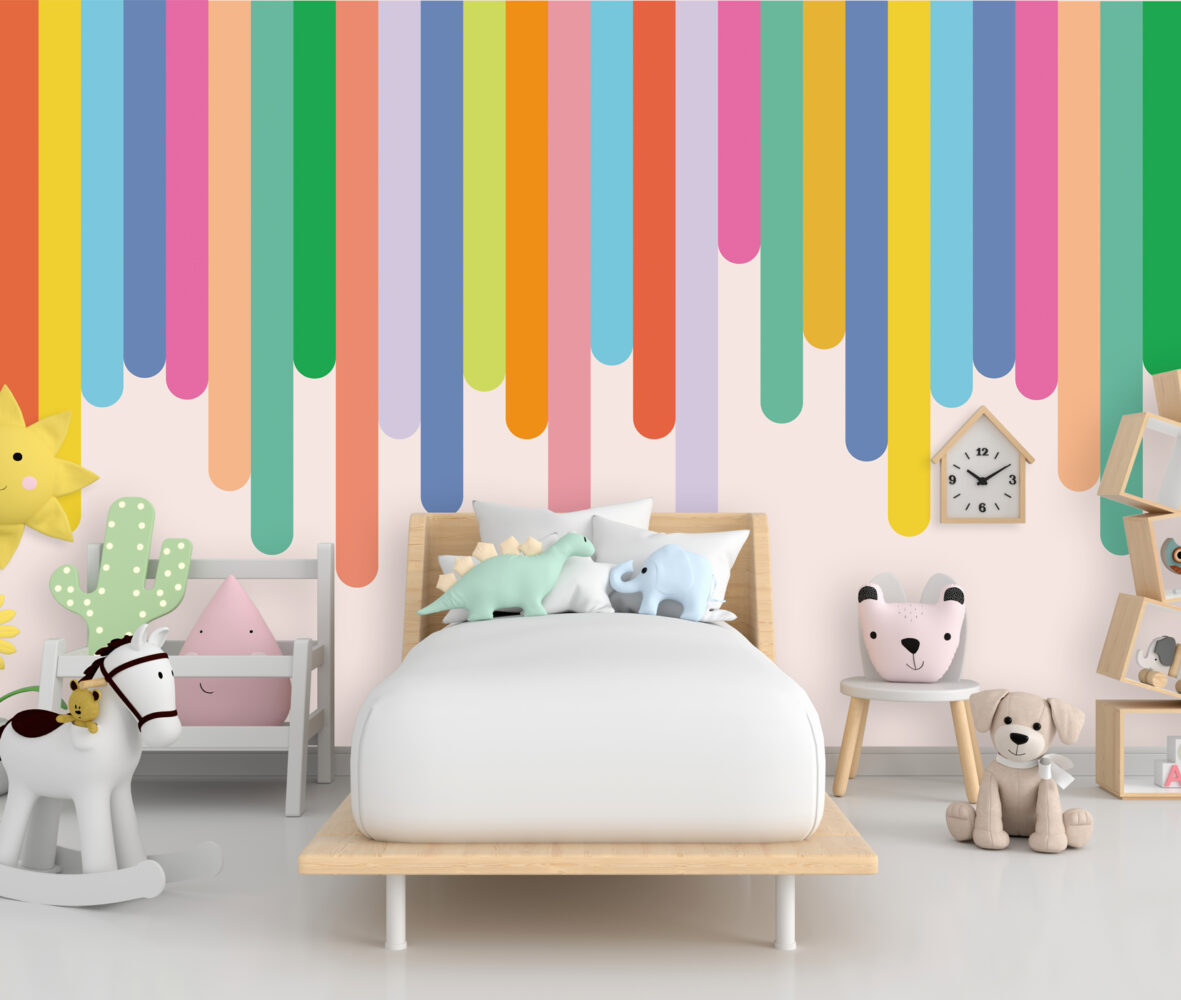 Rainbow Drip Stripes Wallpaper : Hanging Colour Panels Kids Mural - View 2