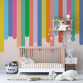Rainbow Drip Stripes Wallpaper : Hanging Colour Panels Kids Mural