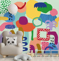 Colourful Abstract Shapes Wallpaper : Playful Kids Collage Mural