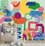 Colourful Abstract Shapes Wallpaper : Playful Kids Collage Mural
