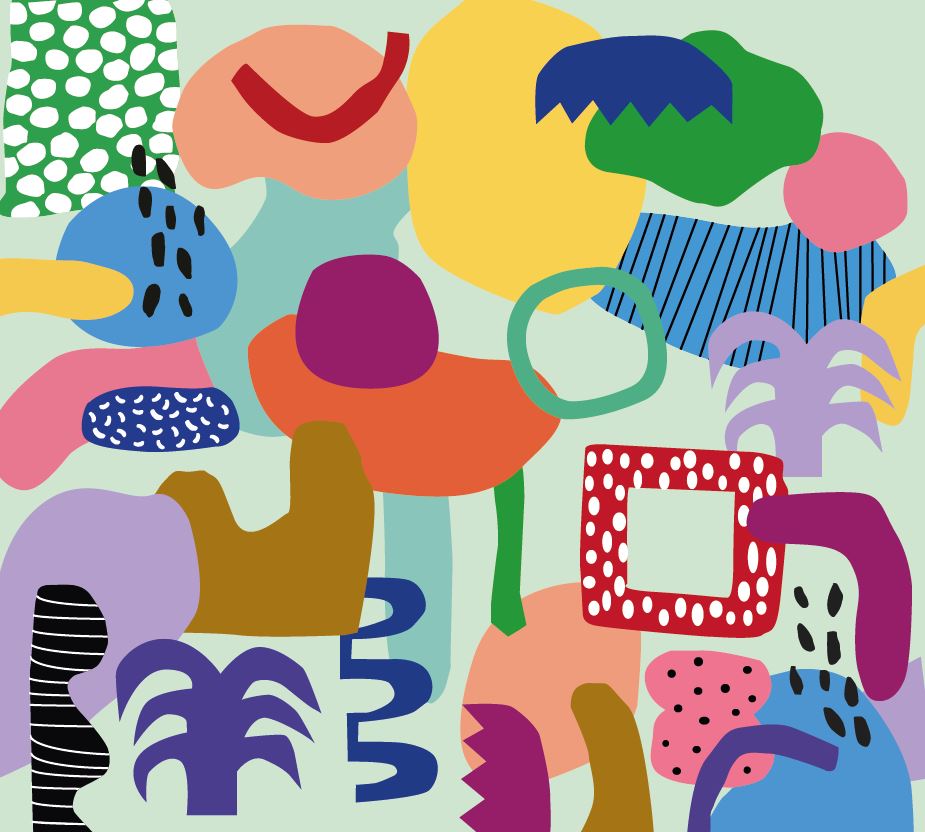Colourful Abstract Shapes Wallpaper : Playful Kids Collage Mural - flat design