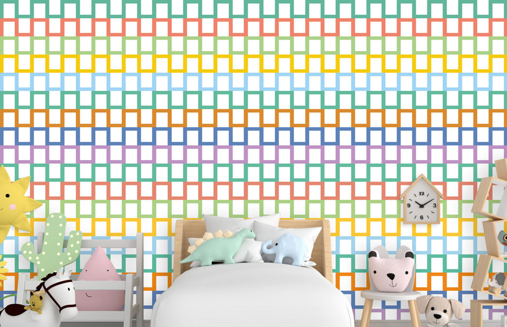 Rainbow Greek Key Wallpaper : Pastel Lattice Pattern Mural
