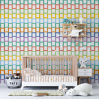 Rainbow Greek Key Wallpaper : Pastel Lattice Pattern Mural - View 2