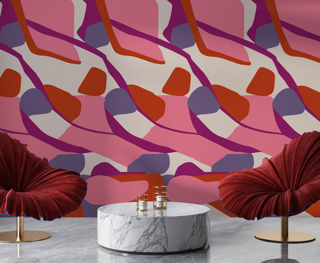 Pink Abstract Shapes Wallpaper : Bold Magenta Swirl Mural - View 2