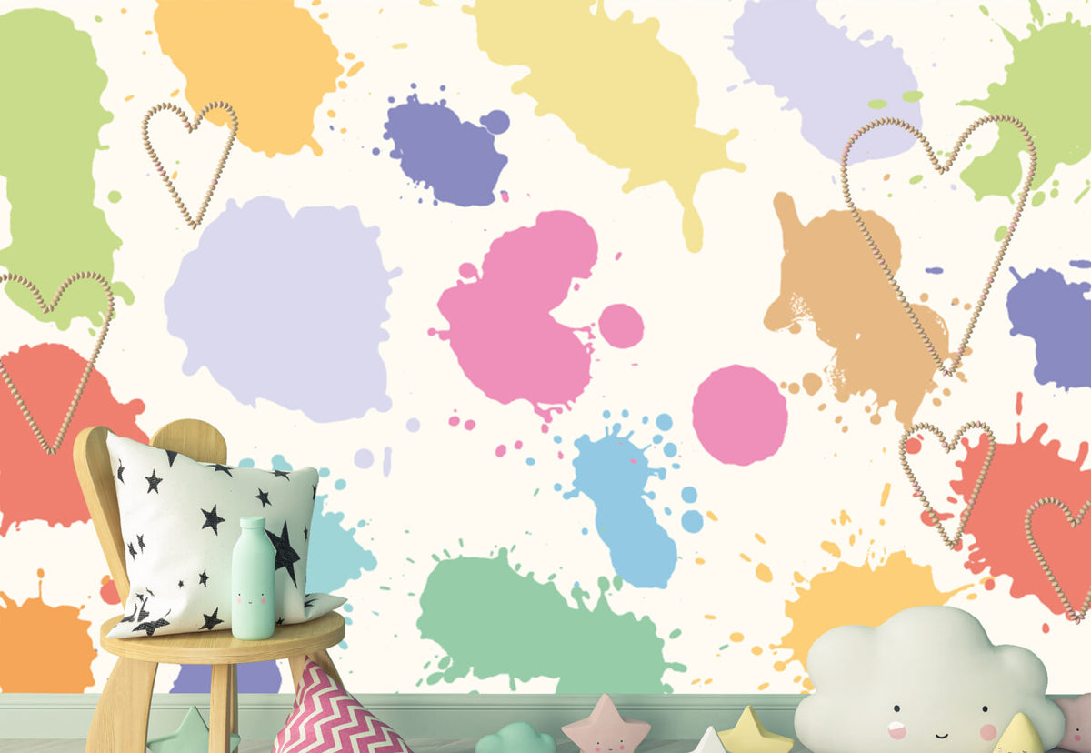 Paint Splash Wallpaper : Pastel Splatter Kids Mural - View 3
