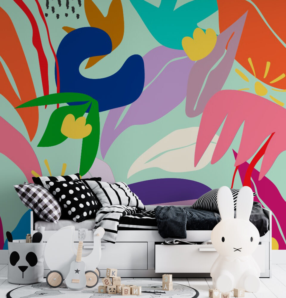 Tropical Pop Floral Wallpaper : Bright Abstract Leaves Mural