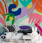 Tropical Pop Floral Wallpaper : Bright Abstract Leaves Mural