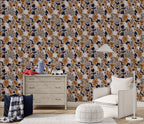 Cutout Floral Wallpaper : Navy and Rust Botanical Shapes Pattern - View 3