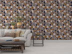 Cutout Floral Wallpaper : Navy and Rust Botanical Shapes Pattern - View 2