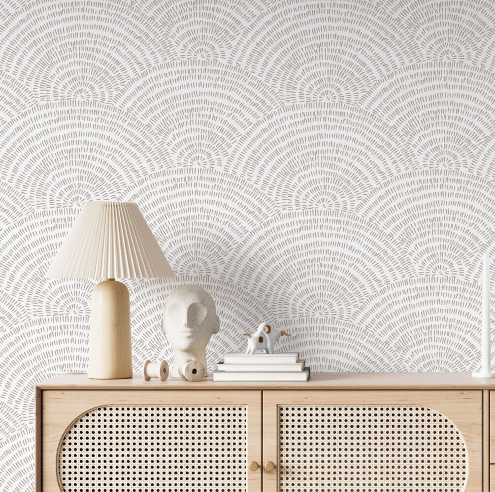 Grey Dash Scallop Wallpaper : Minimal Textured Arc Pattern
