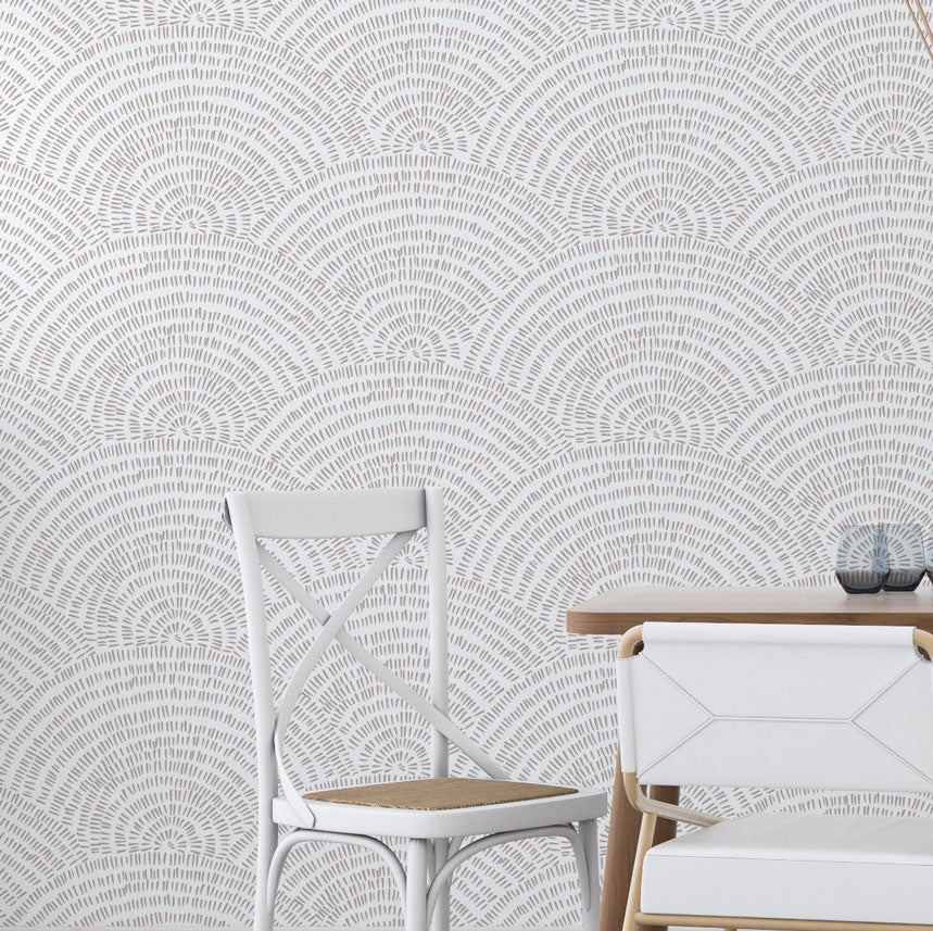 Grey Dash Scallop Wallpaper : Minimal Textured Arc Pattern - View 3