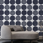 Navy Boho Circles Wallpaper : Dotted Ring Pattern - View 3