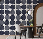 Navy Boho Circles Wallpaper : Dotted Ring Pattern - View 2