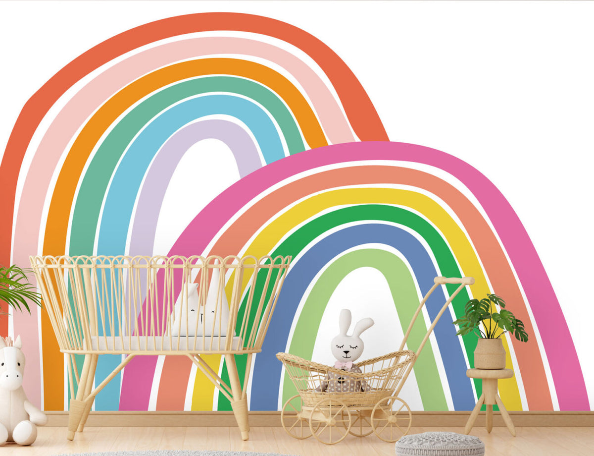 Bright Rainbow Wallpaper : Double Rainbow Kids Mural - View 3
