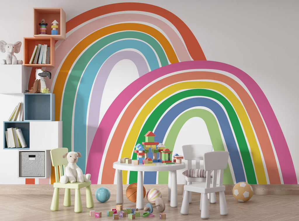Bright Rainbow Wallpaper : Double Rainbow Kids Mural - View 2