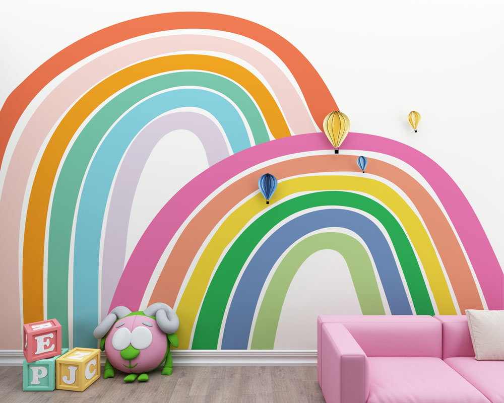 Bright Rainbow Wallpaper : Double Rainbow Kids Mural